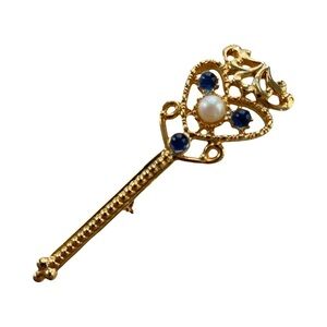 Brooch Faux Pearl & Sapphire Sceptre